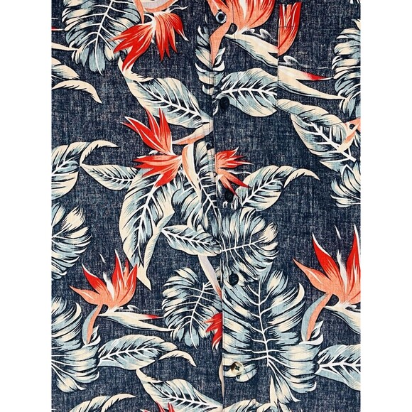 Molokai Surf Co Hawaiian Shirt M Reverse Print Blue Floral Birds Of Paradise - Picture 4 of 10